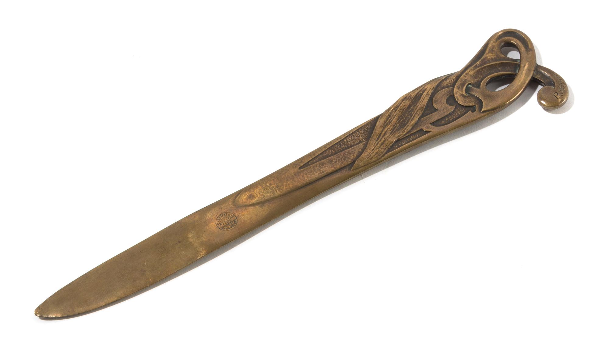 A French Art Nouveau Bronze Letter Opener, R. Heyner for Thiebaut Freres Length 12 inches.