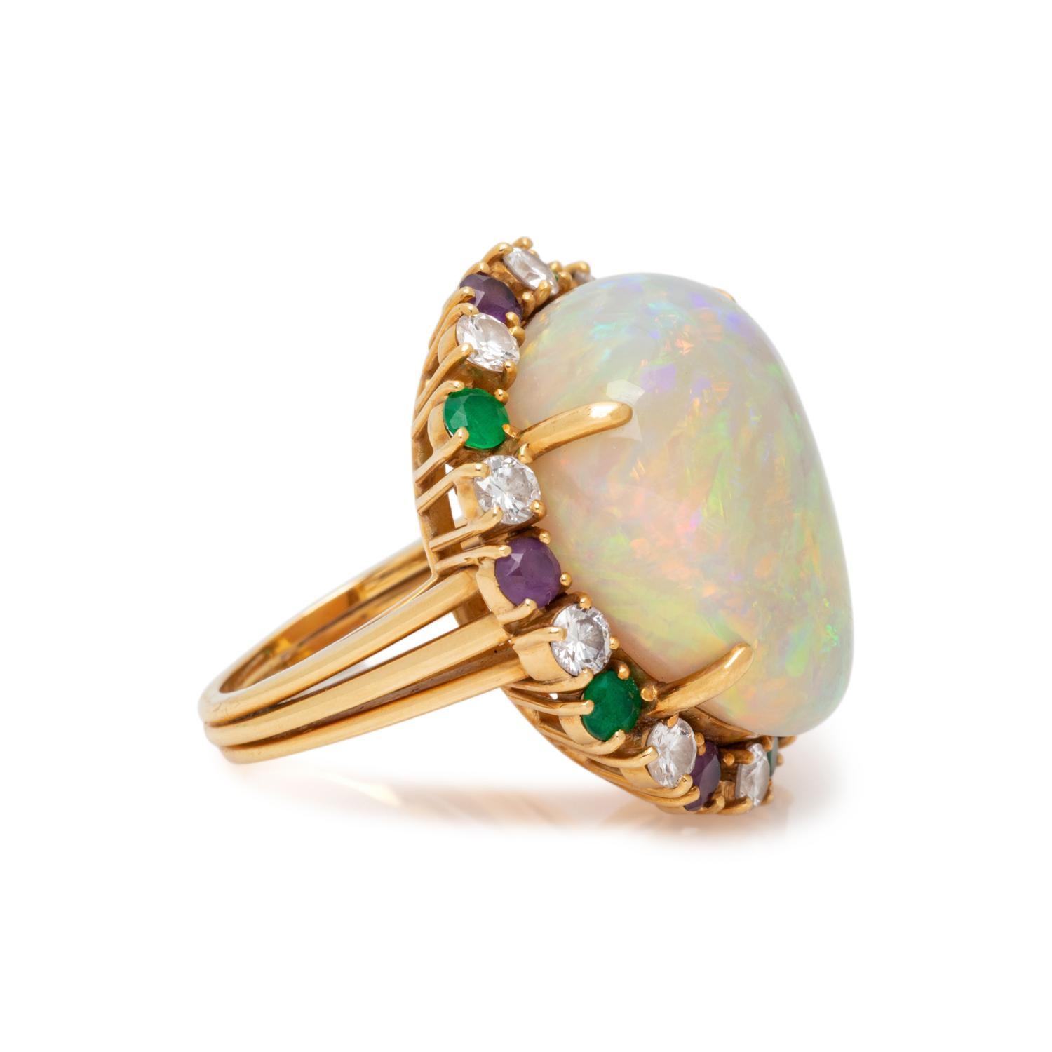 RAYMOND YARD, OPAL, DIAMOND, EMERALD AND AMETHYST RING