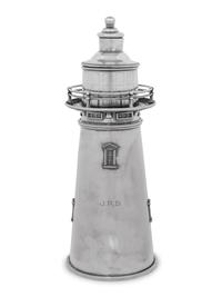 An American Silver-Plate Lighthouse Cocktail Shaker with Music Box