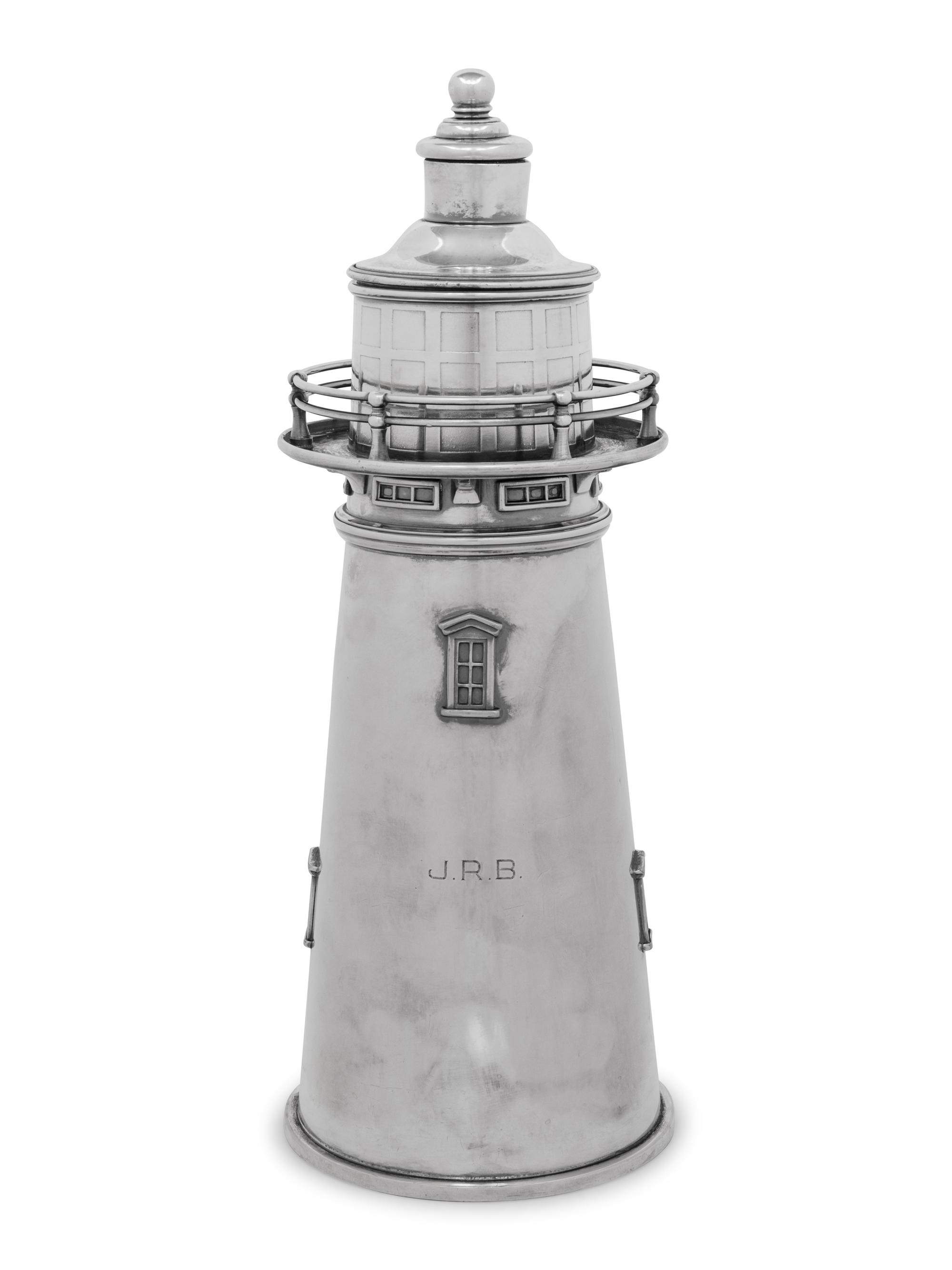 An American Silver-Plate Lighthouse Cocktail Shaker with Music Box