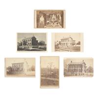 [Presidential] [Lincoln, Abraham] Group of 6 CDVs of Lincoln's Springfield home and funeral including buildings draped in mourning