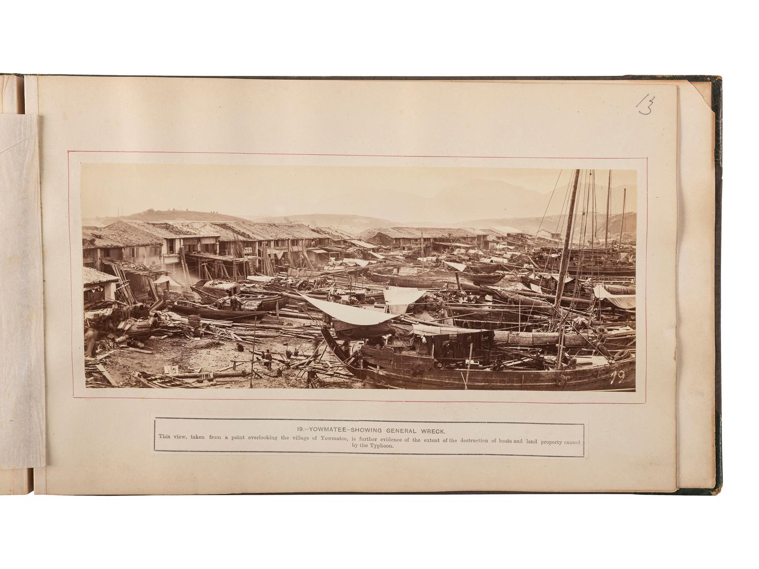 [EARLY PHOTOGRAPHY]. [FLOYD, William Pryor (1834-ca 1900), photographer]. Album containing 22 photographs documenting the effects of the 1874 typhoon in Hong Kong.