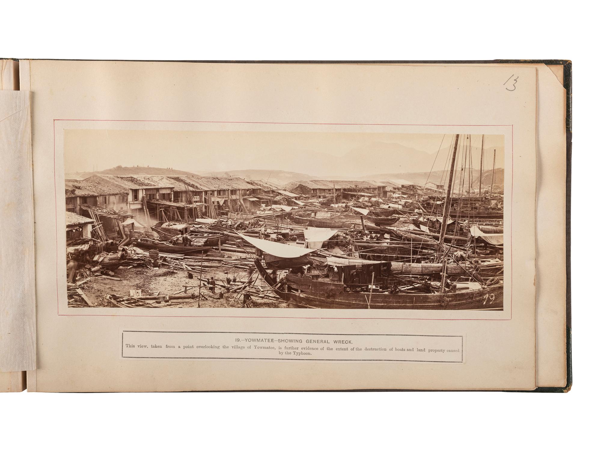 [EARLY PHOTOGRAPHY]. [FLOYD, William Pryor (1834-ca 1900), photographer]. Album containing 22 photographs documenting the effects of the 1874 typhoon in Hong Kong.