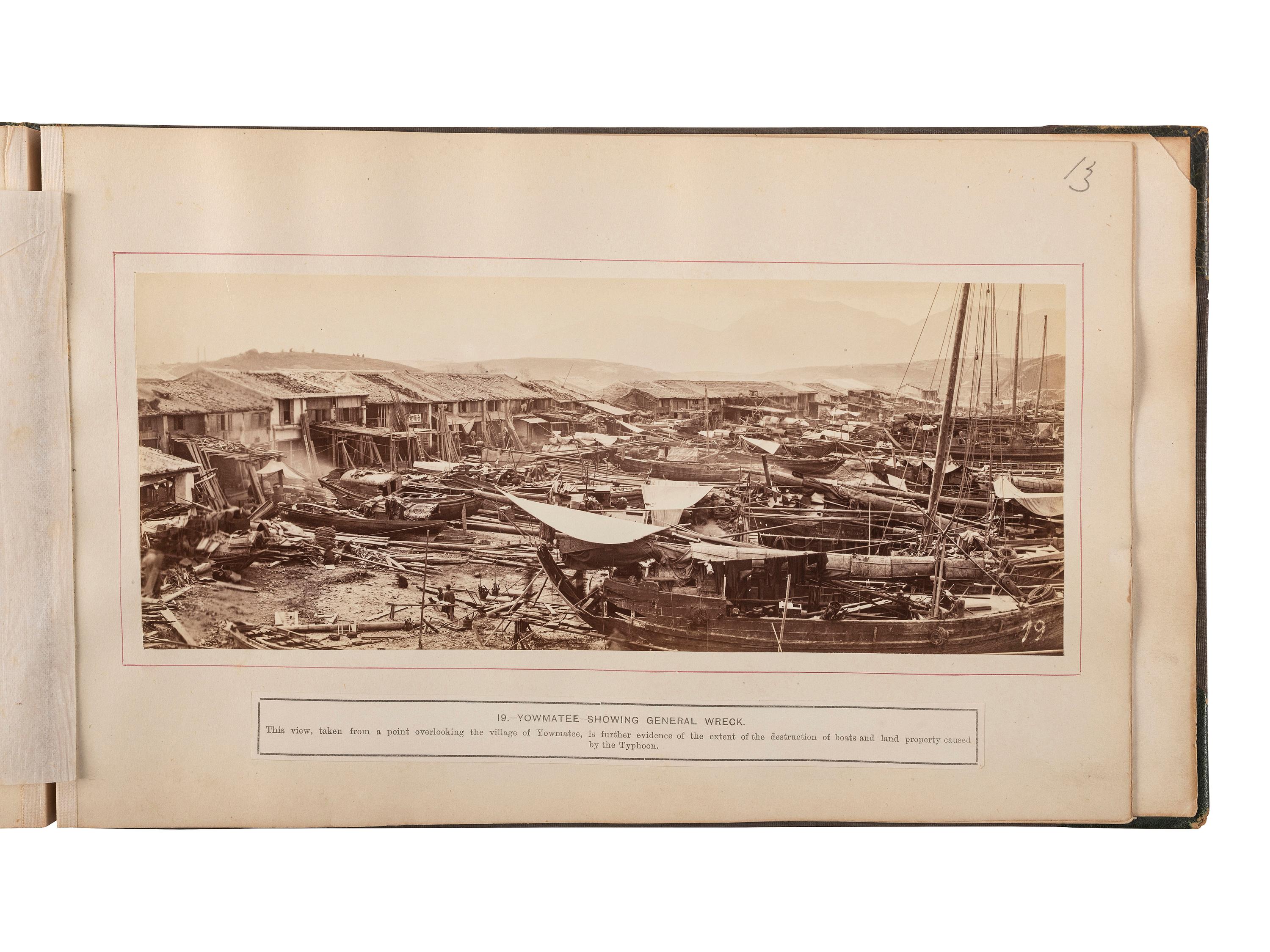 [EARLY PHOTOGRAPHY]. [FLOYD, William Pryor (1834-ca 1900), photographer]. Album containing 22 photographs documenting the effects of the 1874 typhoon in Hong Kong.