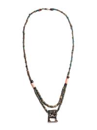 An Egyptian Bead and Faience Necklace with Silver Apis Amulet