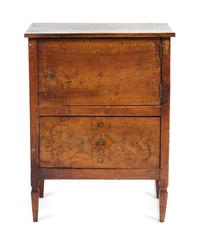 An Italian Marquetry Diminutive Commode Height 32 1/2 x width 24 x depth 13 7/8 inches.