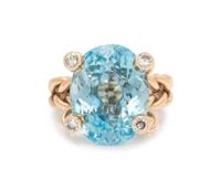 AQUAMARINE AND DIAMOND RING