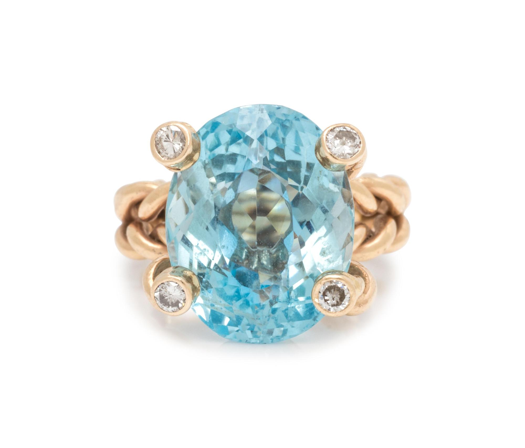 AQUAMARINE AND DIAMOND RING