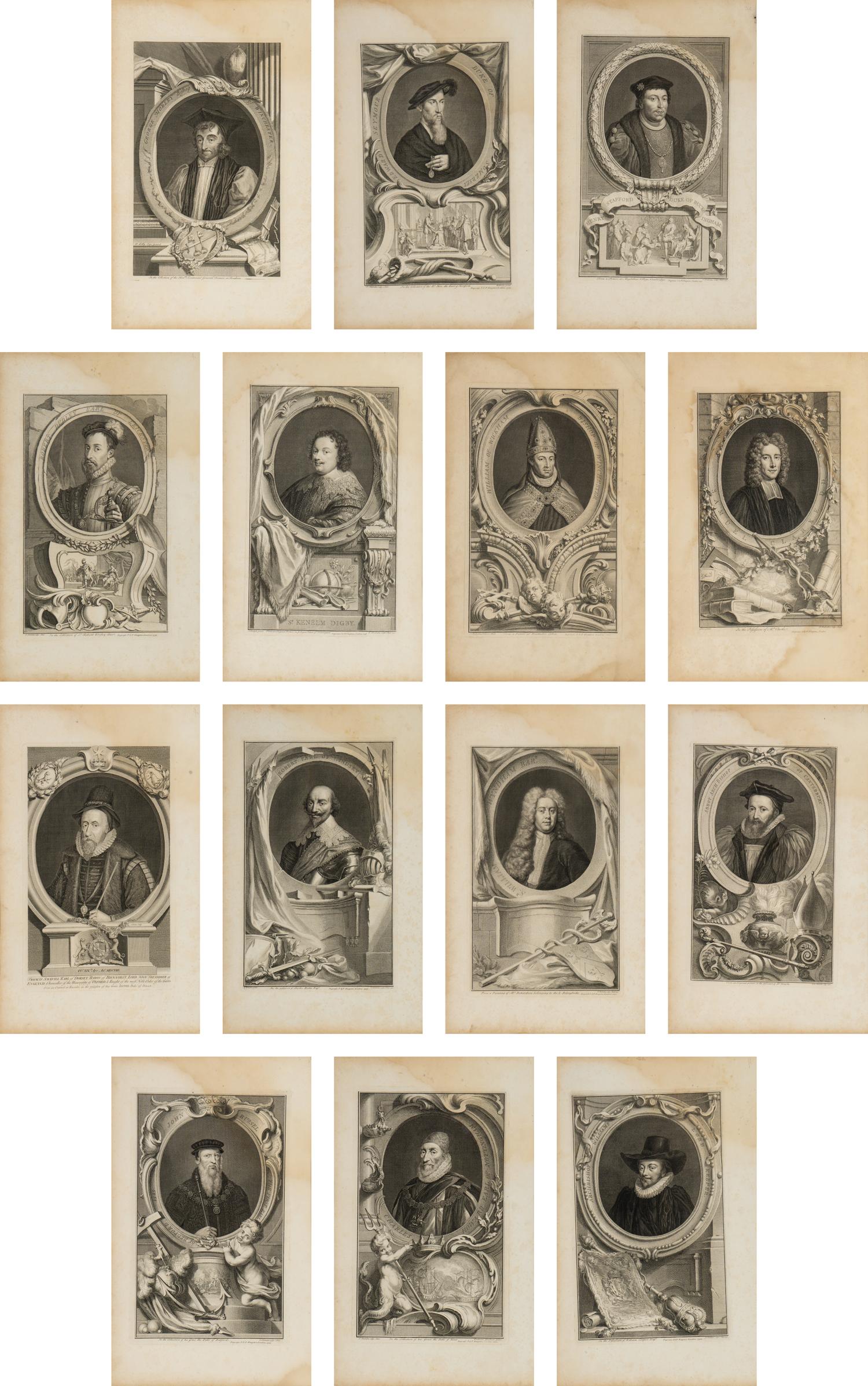 [ENGRAVINGS]. HOUBRAKEN, Jacobus (1698-1780). A group of 14 engraved portraits. London: John & Paul Knapton, ca. 1734-1752.