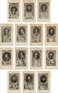 [ENGRAVINGS]. HOUBRAKEN, Jacobus (1698-1780). A group of 14 engraved portraits. London: John & Paul Knapton, ca. 1734-1752.