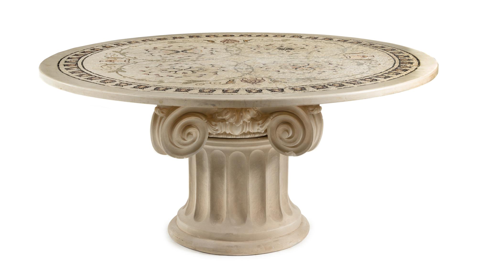 An Italian Mosaic Table Diameter of top 65 1/2 inches. — 20TH CENTURY