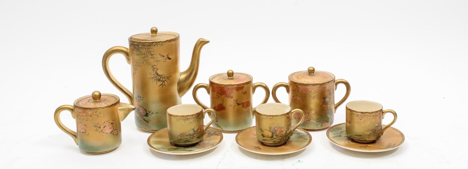 A Satsuma Porcelain Tea Set Height of tallest 6 3/4 inches.