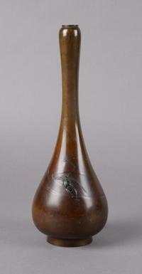 A Japanese Bronze Bottle Form Vase, Height 10 5/8 inches.