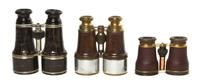 Three Pairs of Leather Veneered Opera Glasses, Width of widest 4 5/8 inches.