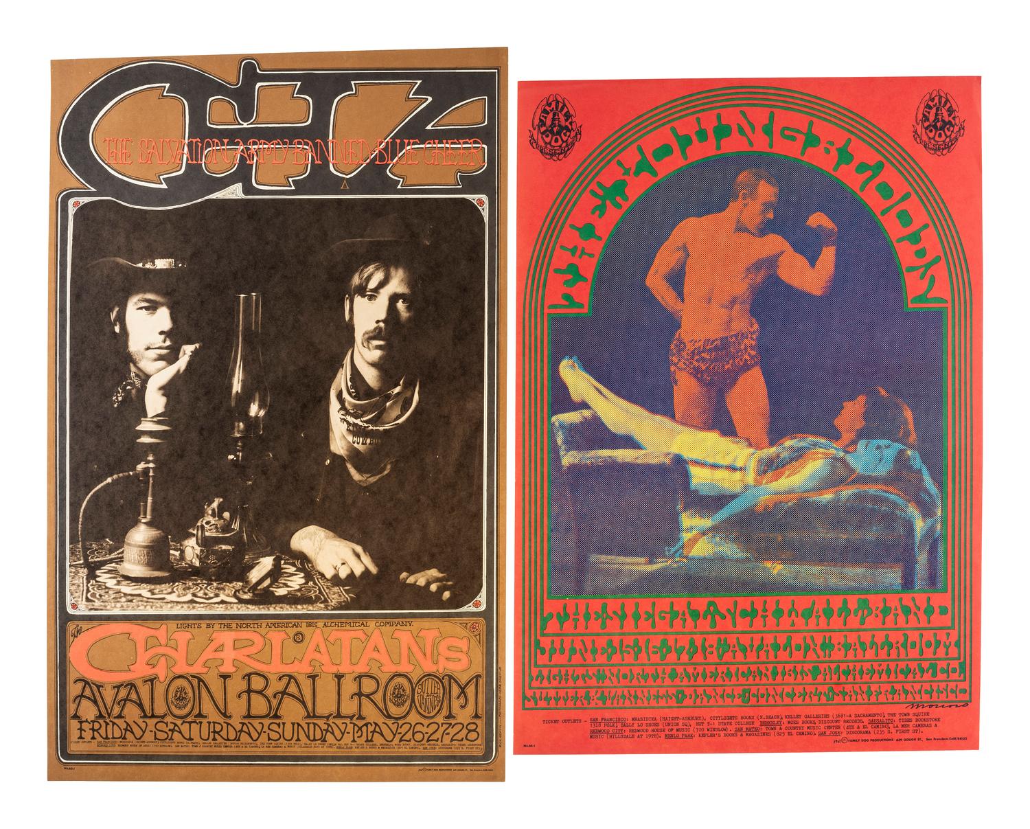 [MUSIC] -- [POSTERS]. MOSCOSO, Victor, GRIFFIN, Rick, HUNTER, George, and GREENE, Herb, artists. A group of 8 Family Dog posters from 1967, comprising: