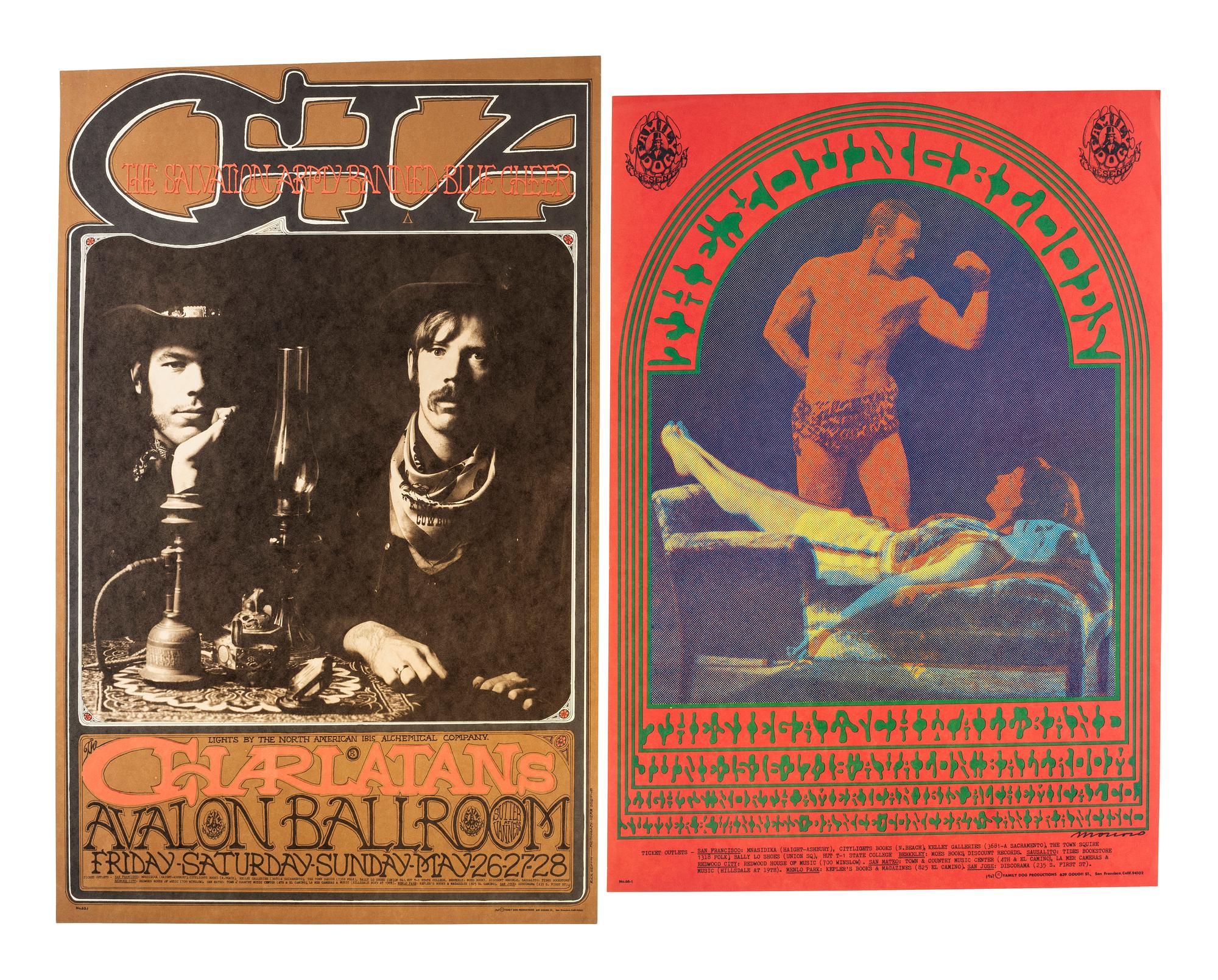 [MUSIC] -- [POSTERS]. MOSCOSO, Victor, GRIFFIN, Rick, HUNTER, George, and GREENE, Herb, artists. A group of 8 Family Dog posters from 1967, comprising:
