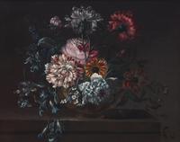 Still Life of Variegated Carnations and Other Flowers on a Ledge