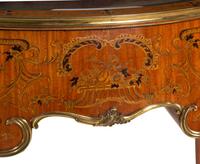 A Louis XV Style Gilt Bronze Mounted Penwork and Marquetry Vitrine Commode
