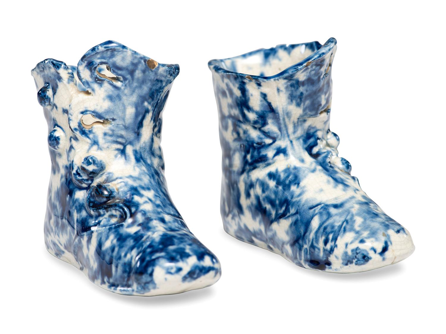 A Pair of Miniature Spongeware Boots