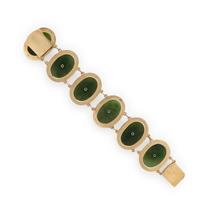 Low-Karat Gold and Nephrite Plaque Bracelet