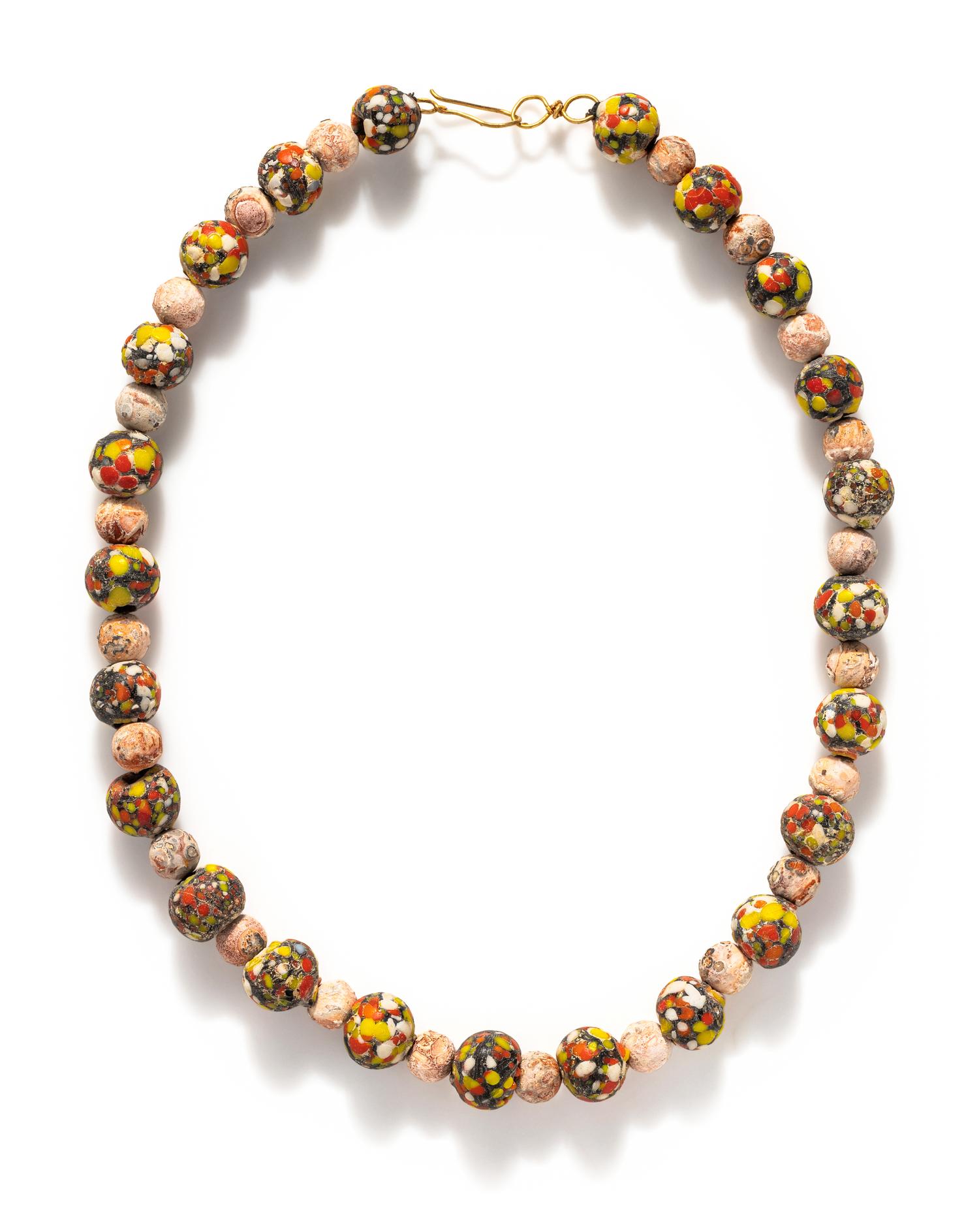 A Roman Splashed Mosaic Glass Bead Necklace