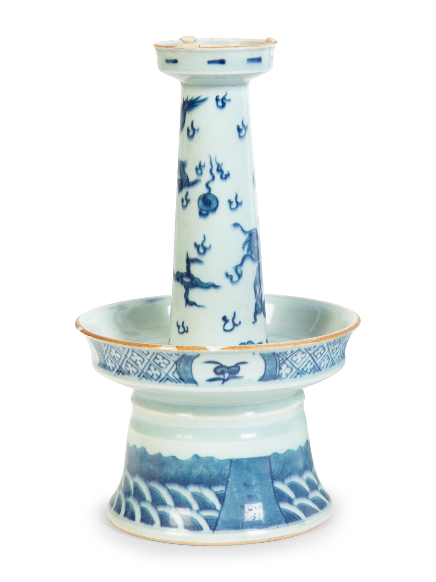 A Group of Five Chinese Blue and White Porcelain Candle Holders — 19TH CENTURY