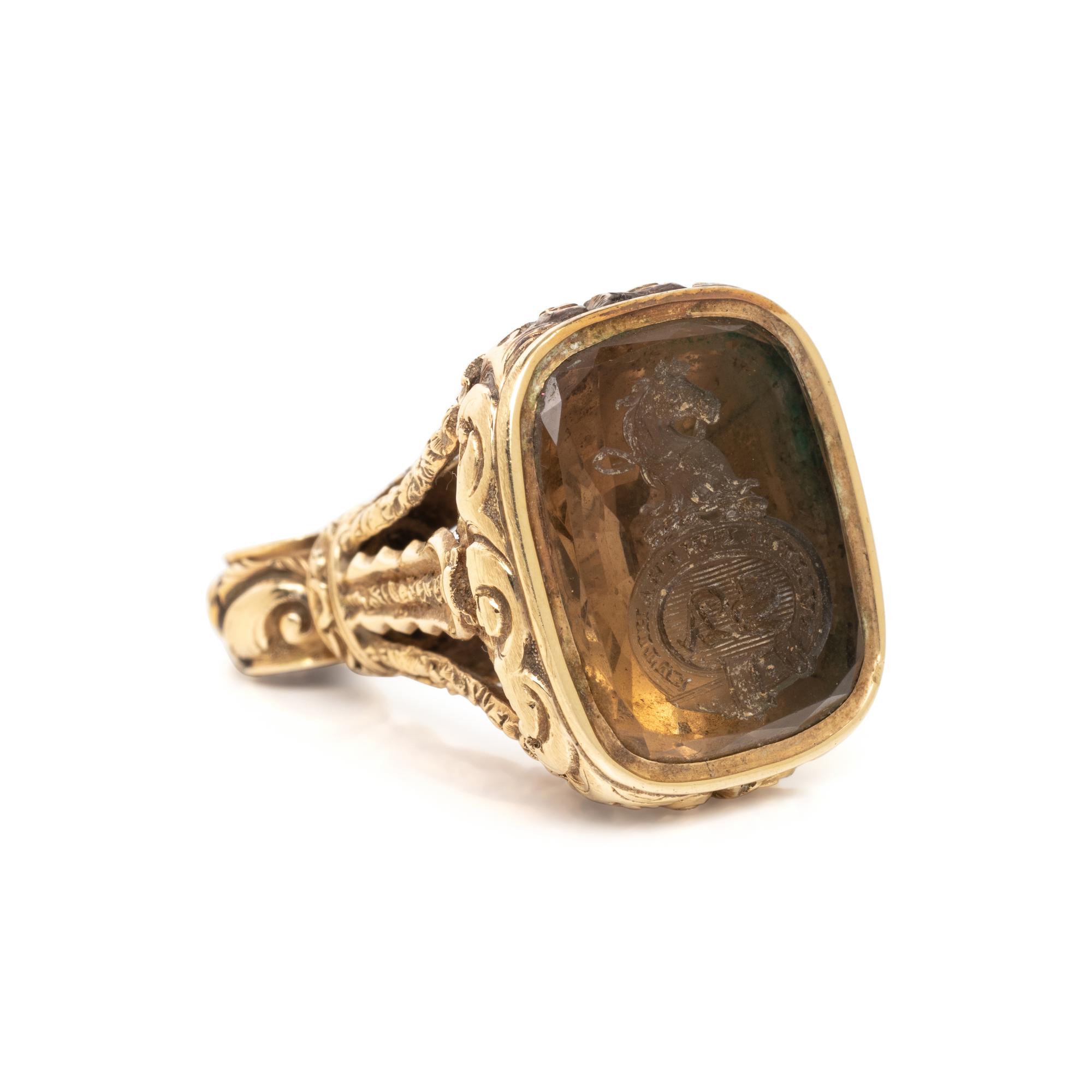 YELLOW GOLD AND CITRINE SEAL FOB