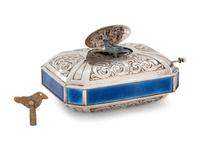 A German Silver and Enamel Singing Bird Automaton Box