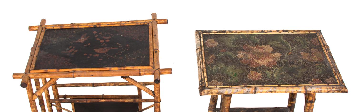 Two Victorian Style Burnt Bamboo and Lacquer Side Tables — 20TH CENTURY