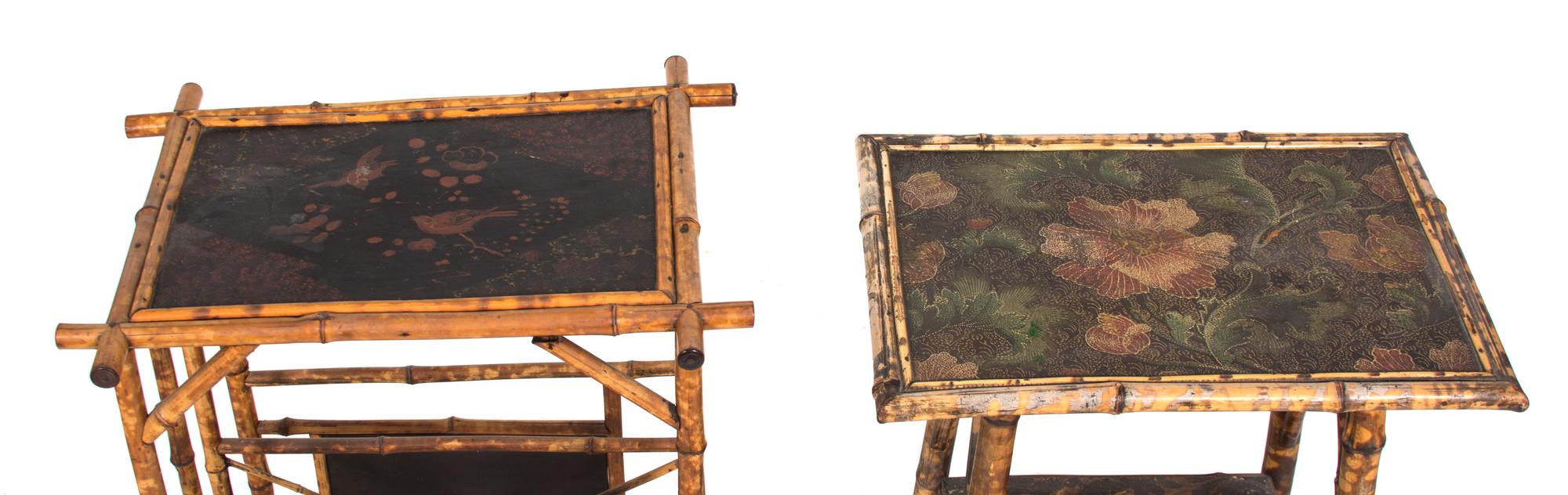 Two Victorian Style Burnt Bamboo and Lacquer Side Tables — 20TH CENTURY