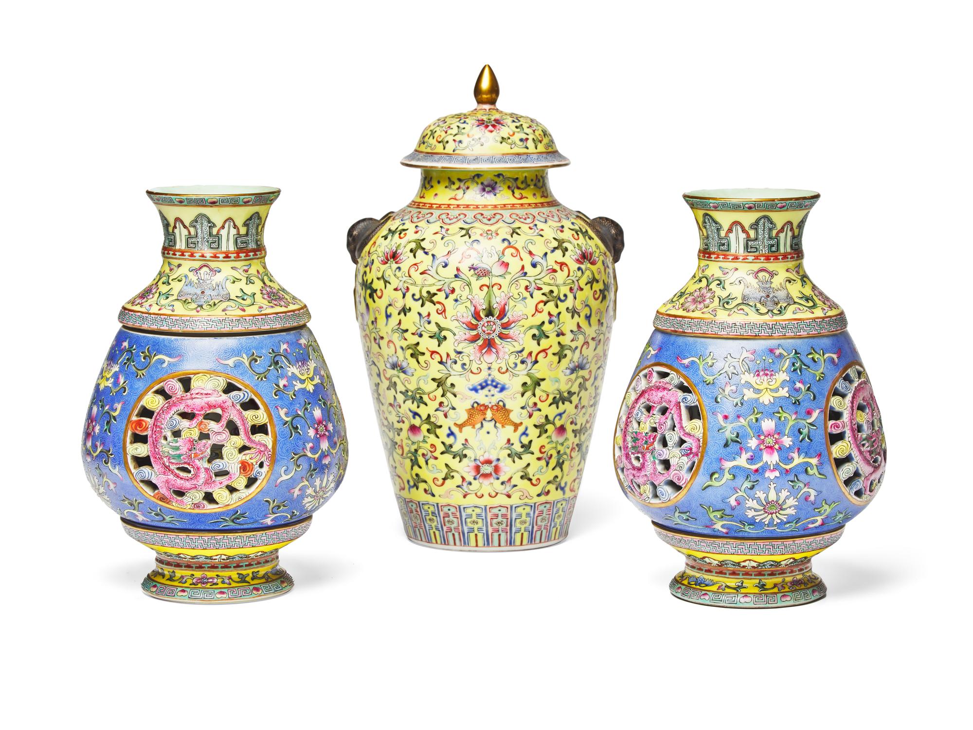 Three Well-Decorated Chinese Famille Rose Porcelain Vases
