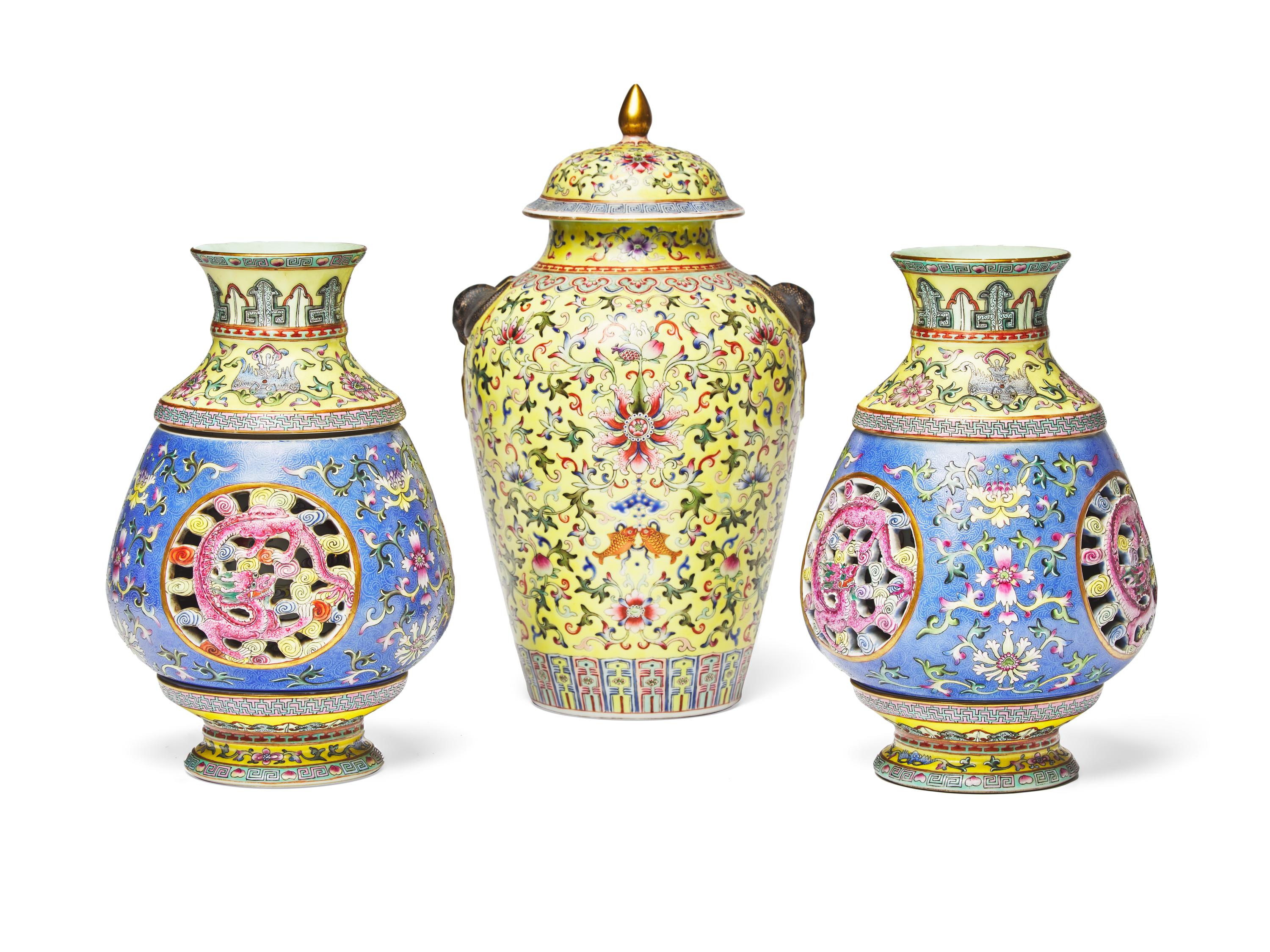 Three Well-Decorated Chinese Famille Rose Porcelain Vases