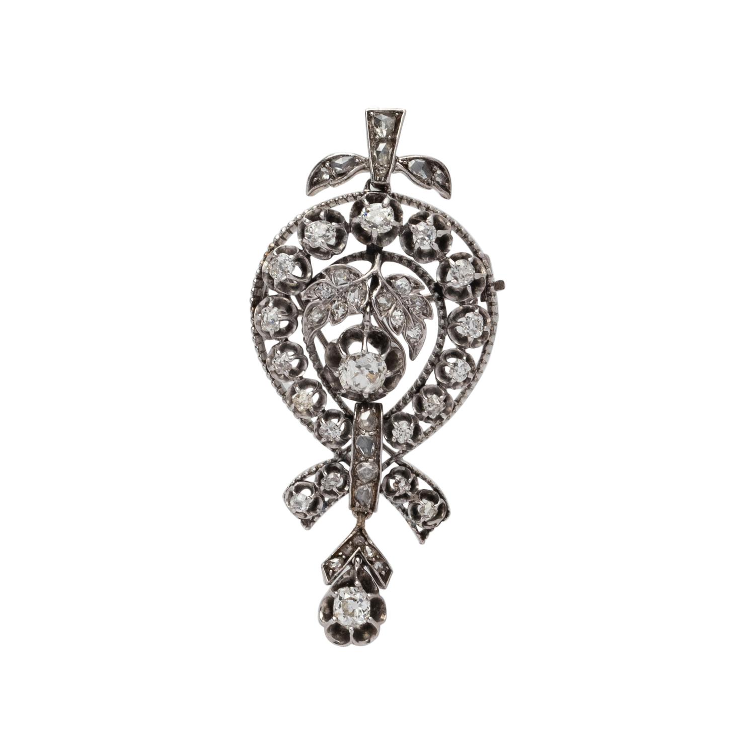 VICTORIAN, DIAMOND PENDANT/BROOCH NECKLACE