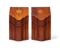 A pair of George III inlaid mahogany knife boxes, circa 1790