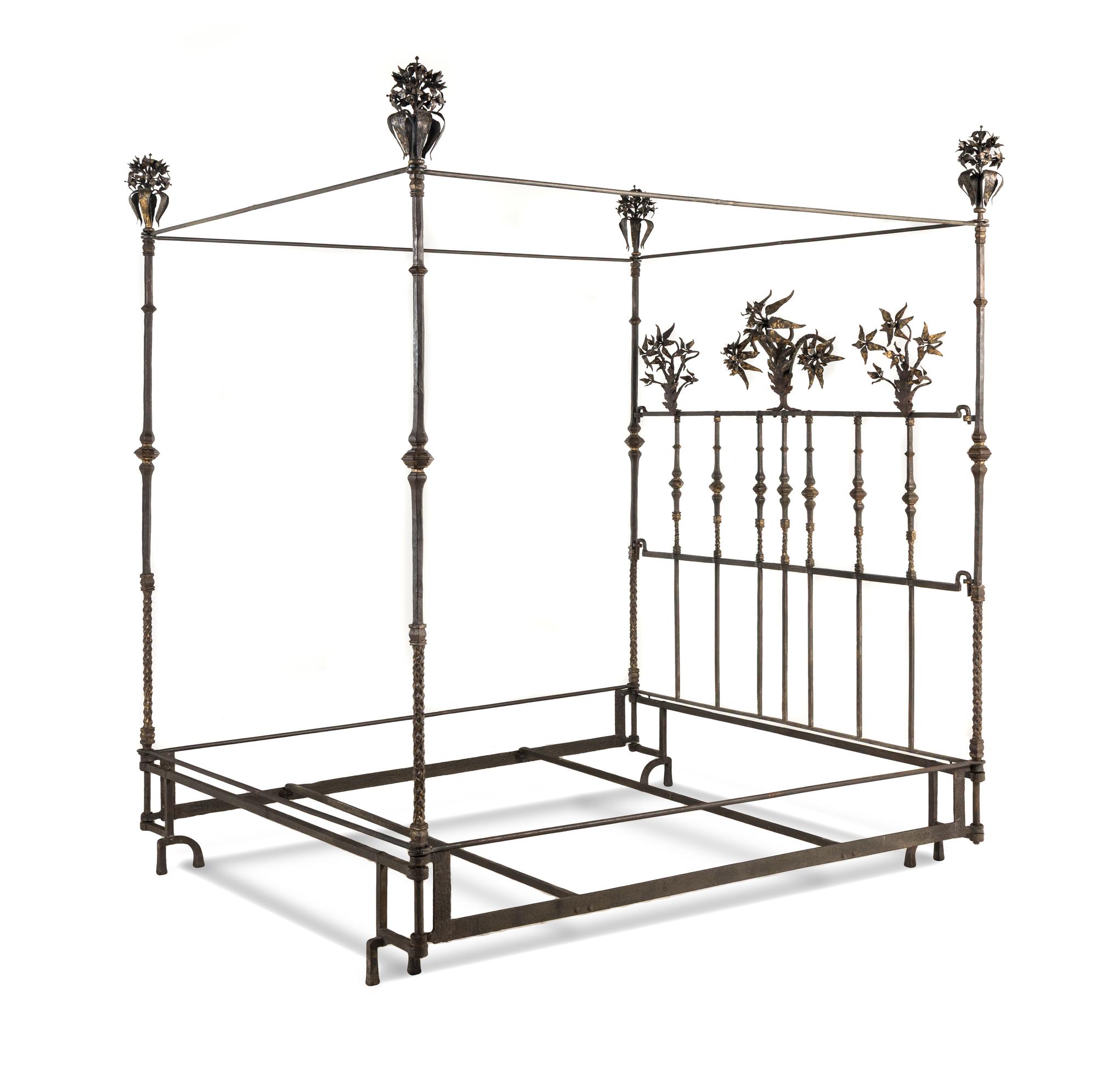 A Contemporary Parcel-Gilt Iron Bed