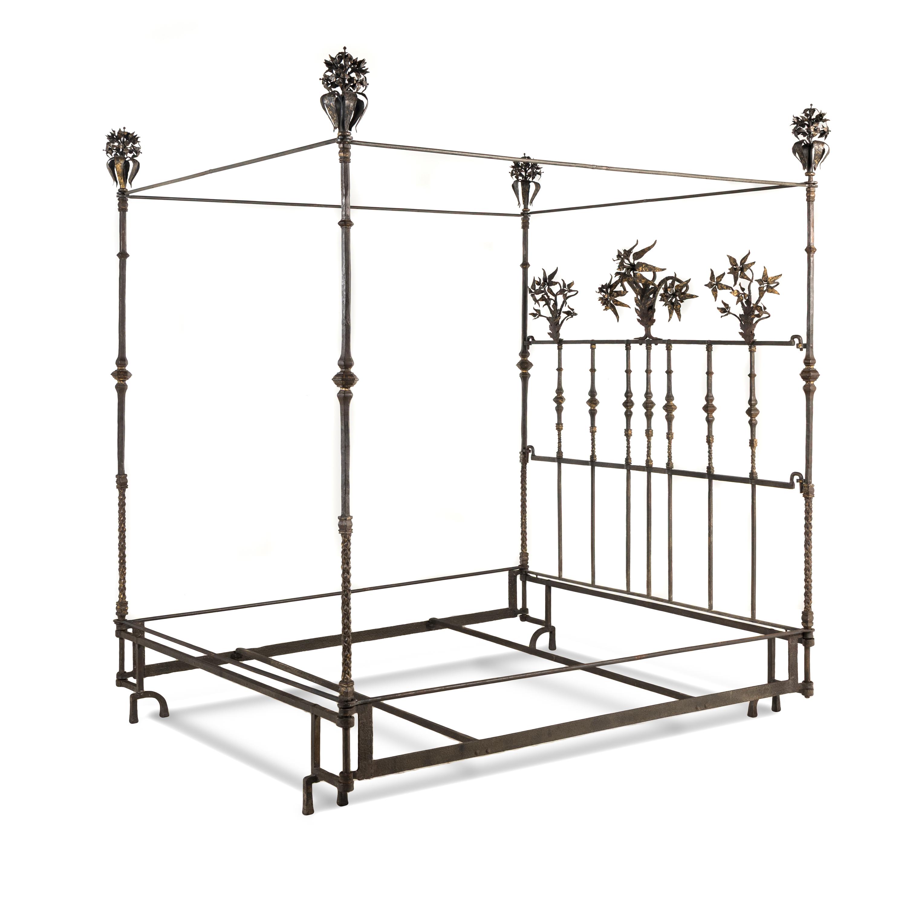 A Contemporary Parcel-Gilt Iron Bed