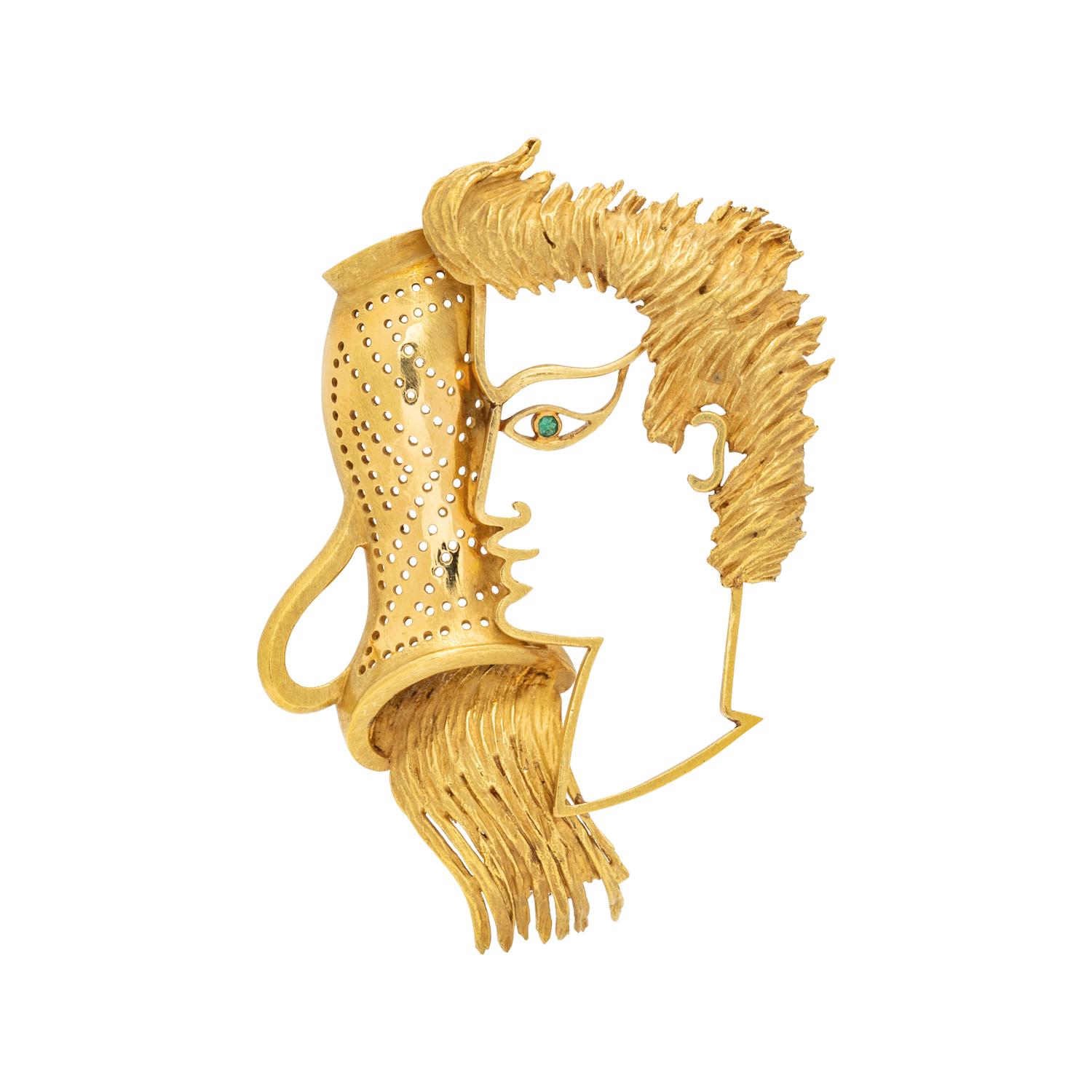 JEAN COCTEAU, BY FRED PARIS, YELLOW GOLD AQUARIUS BROOCH
