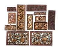 12 Chinese Carved and Reticulated Rectangular Wood Panels