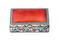 A Russian Guilloche and Cloisonne Enamel Box, Maker's mark AE, Moscow, early 20th century, the lid with translucent red enameling above