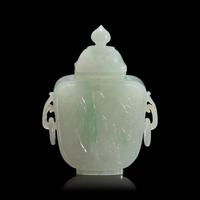 A Chinese Carved Jadeite Miniature Vase with Cover