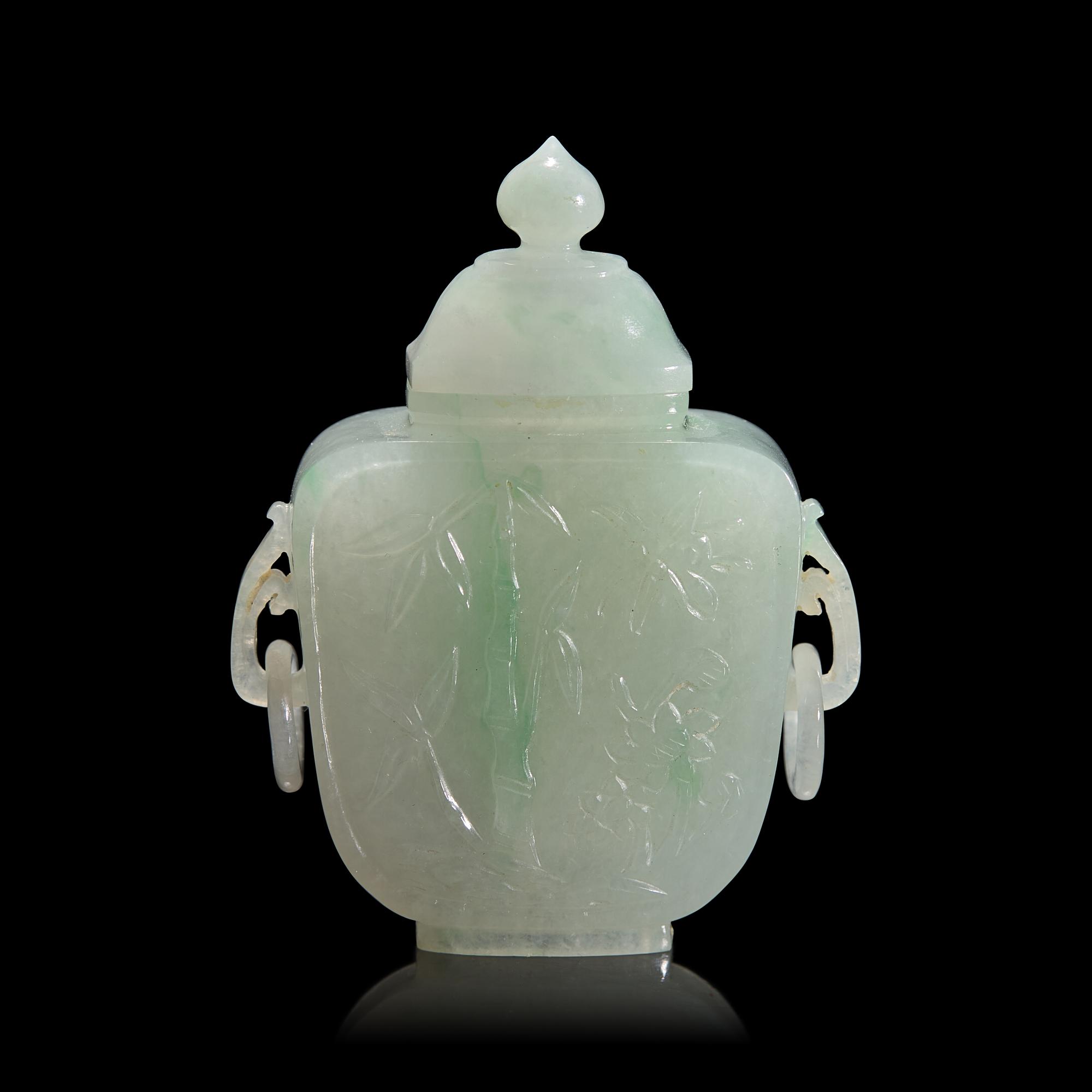 A Chinese Carved Jadeite Miniature Vase with Cover