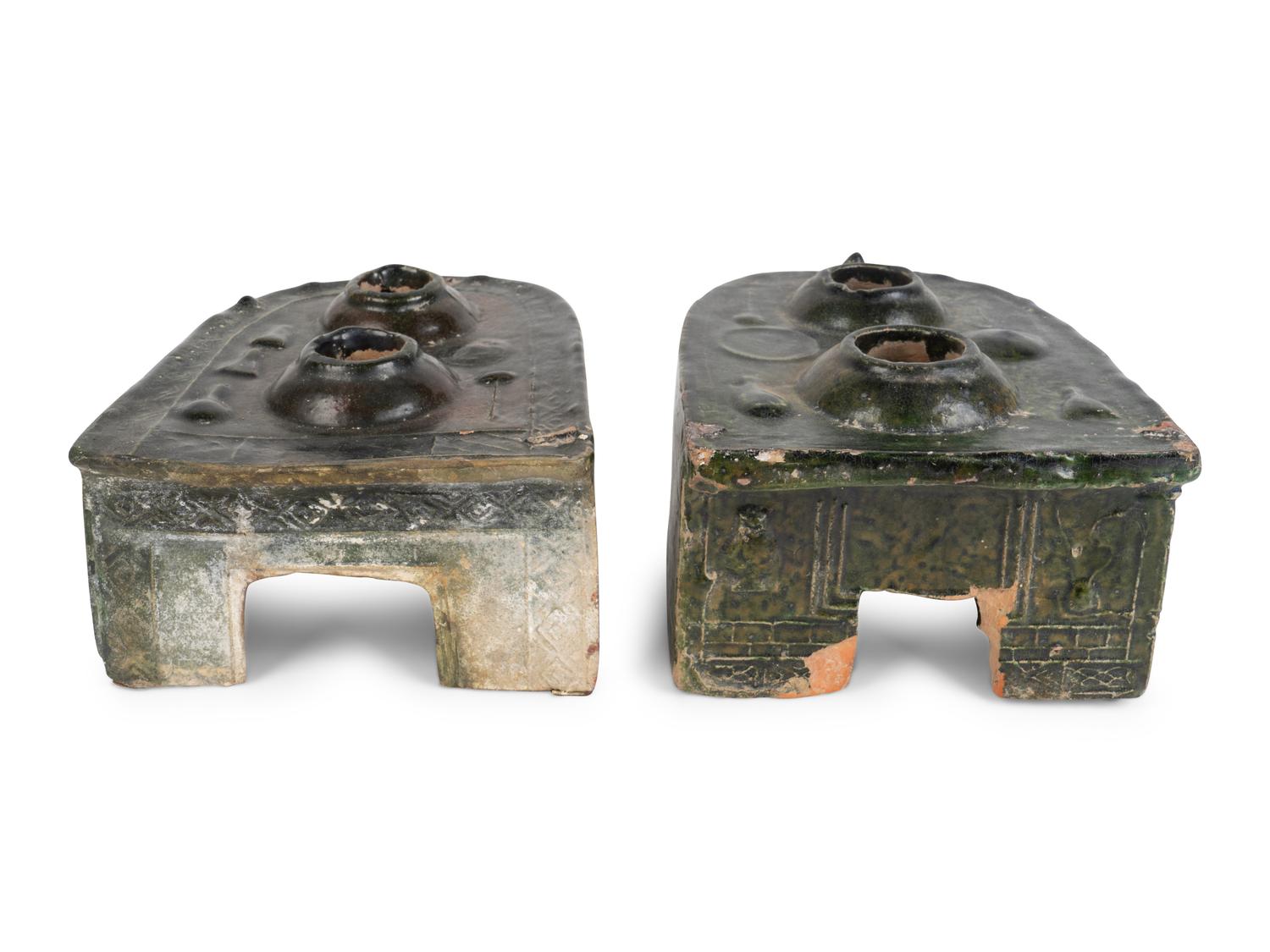 Two Chinese Green-Glazed Terracotta Stove Models