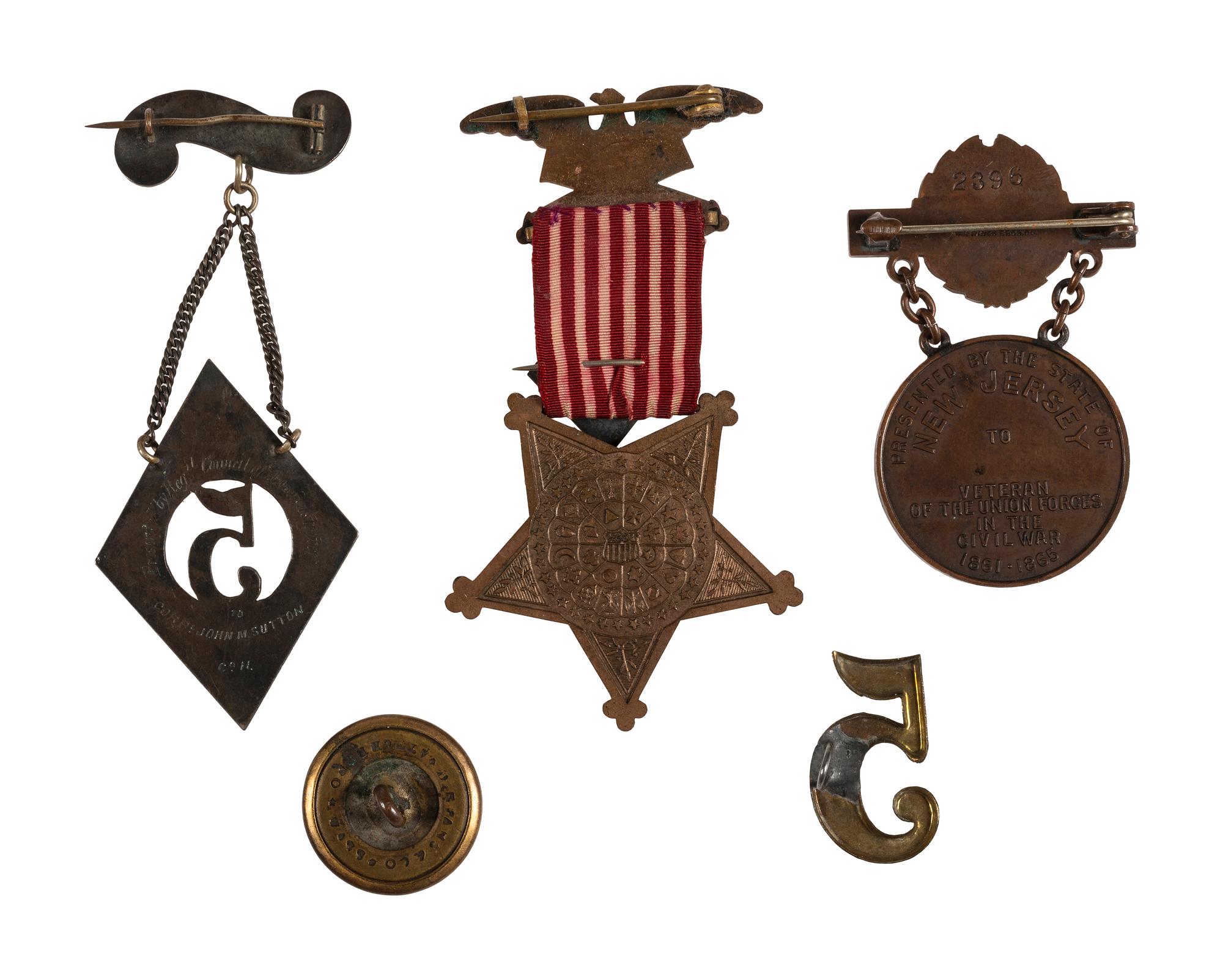 Gettysburg hero Corporal John M. Sutton, Company K, 5th New Jersey Infantry. A group of items highlighted by III Army Corps presentation "For Valor" badge, including: