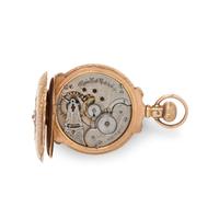 ELGIN, 14K TRICOLOR GOLD AND DIAMOND HUNTER CASE POCKET WATCH