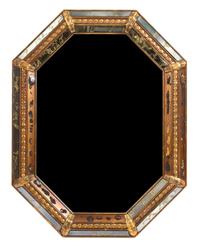 A Continental Cushion Giltwood Framed Octagonal Mirror Height 36 x width 27 inches. — 20TH CENTURY