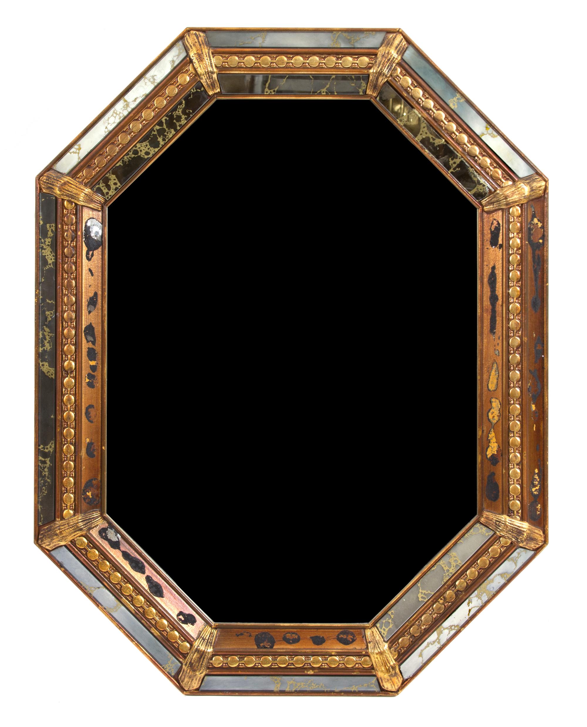 A Continental Cushion Giltwood Framed Octagonal Mirror Height 36 x width 27 inches. — 20TH CENTURY