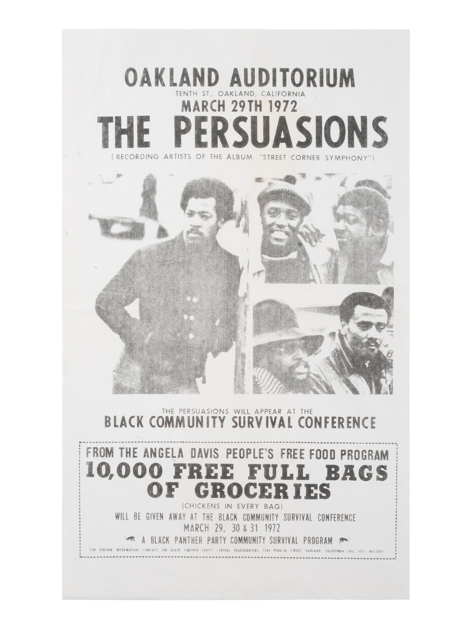 [BLACK PANTHER PARTY]. Black Community Survival Conference poster. Oakland, CA, March 1972. [ With: ] Survival Program paper lunch and grocery bags.