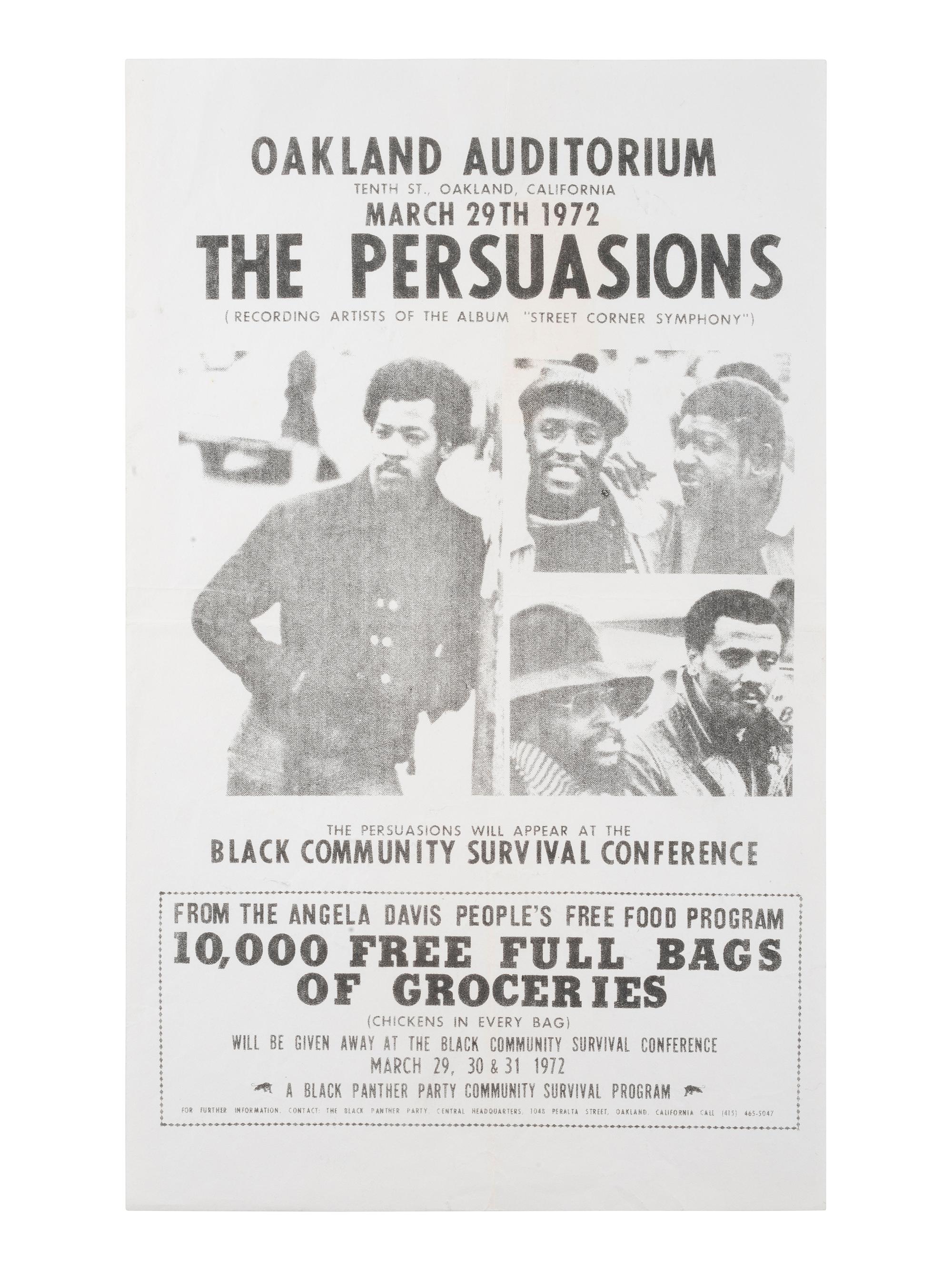 [BLACK PANTHER PARTY]. Black Community Survival Conference poster. Oakland, CA, March 1972. [ With: ] Survival Program paper lunch and grocery bags.