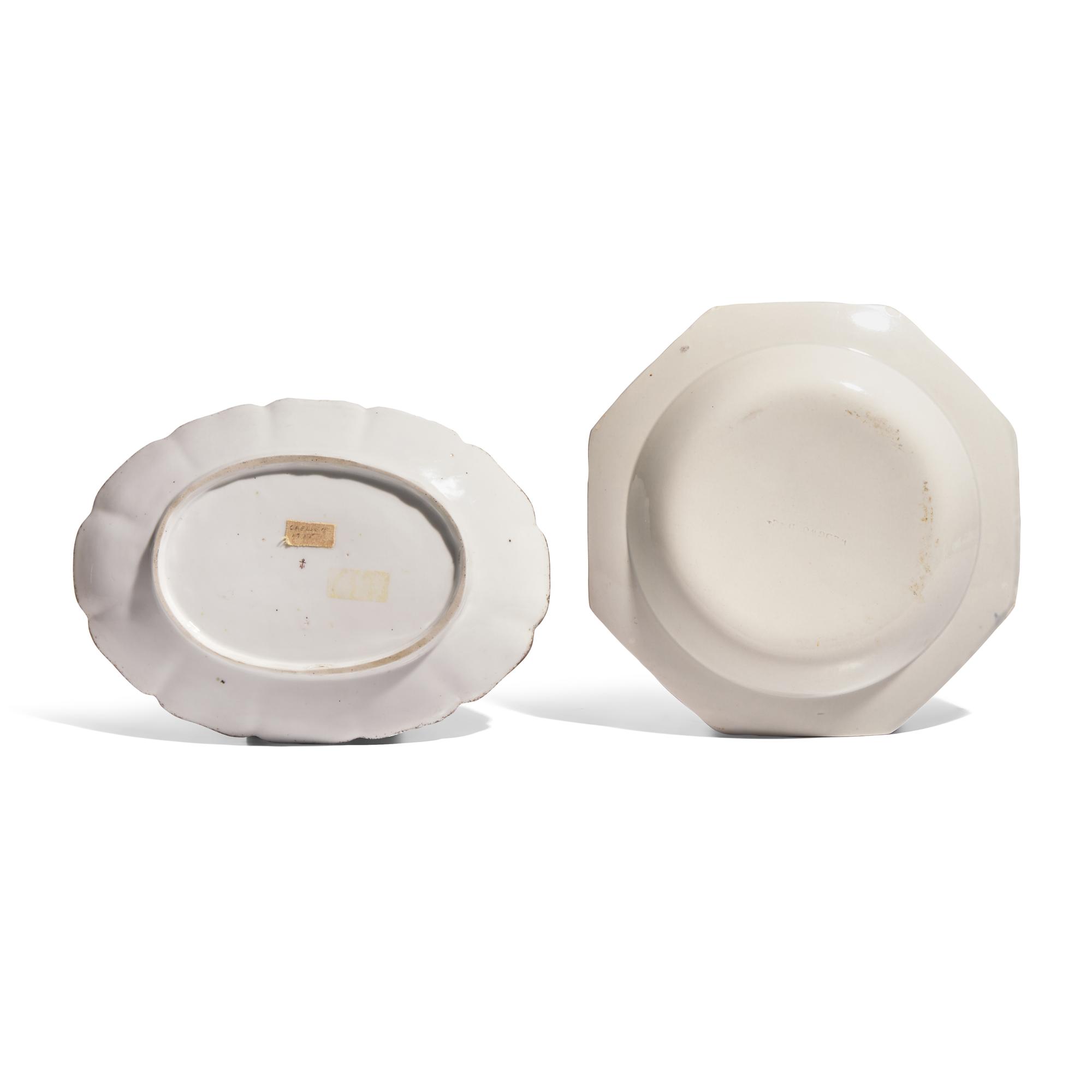 A Chelsea Soft-Paste Porcelain Oval Dish and a Wedgwood & Co. Pearlware Octagonal Soup Plate