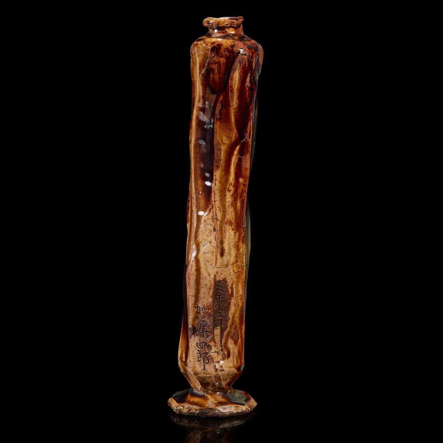 A Tall Japanese Studio Pottery Vase dated Taisho 12th year, equivalent to 1923